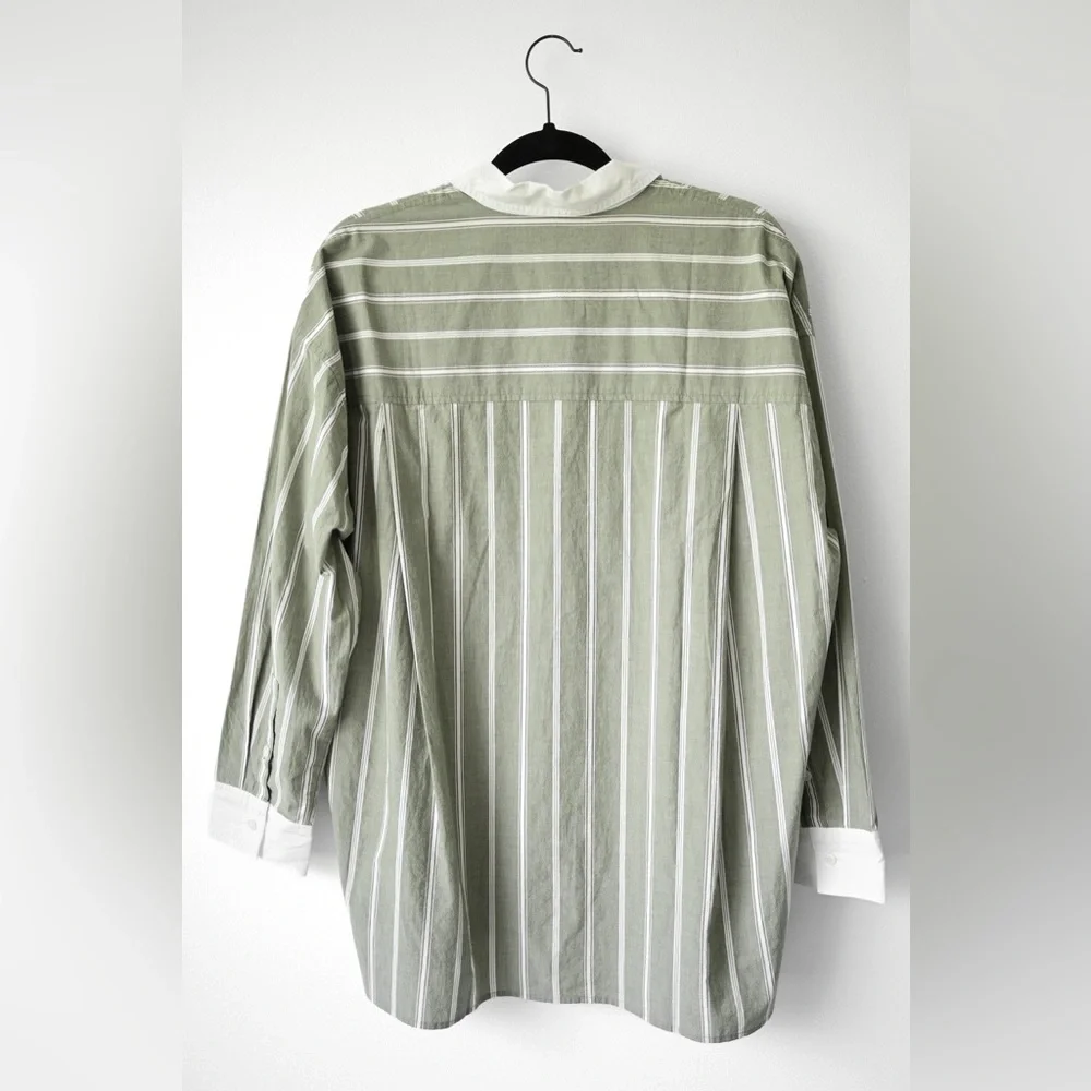 Madewell Olive Green Striped Button Down Shirt - Picture 11 of 13